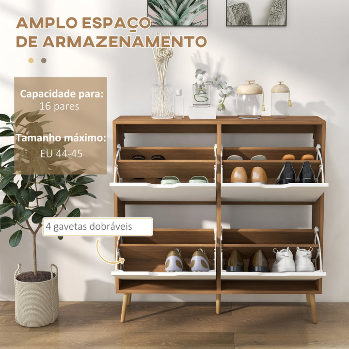 Sapateira com 4 Gavetas e Prateleiras Ajustáveis Móvel para Sapatos de Corredor para 16 Pares de Sapatos 95x26x95 cm Madeira