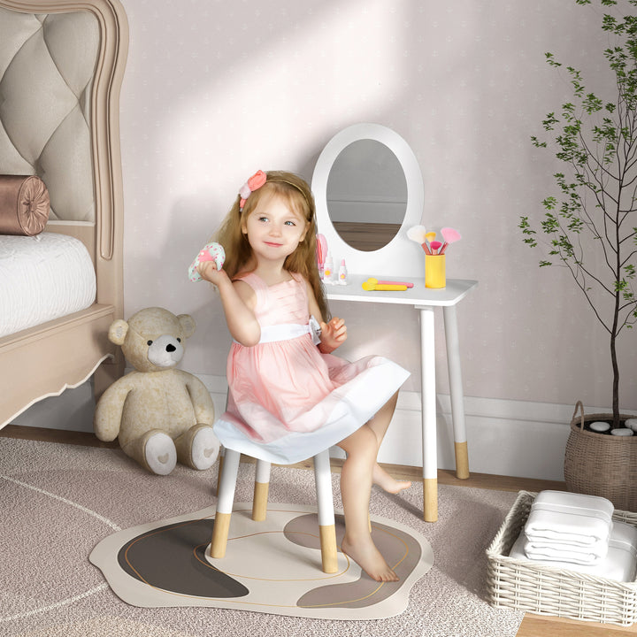 Toucador para Crianças com Banco Toucador de Maquilhagem para Crianças acima de 3 Anos Toucador Infantil com Espelho Branco