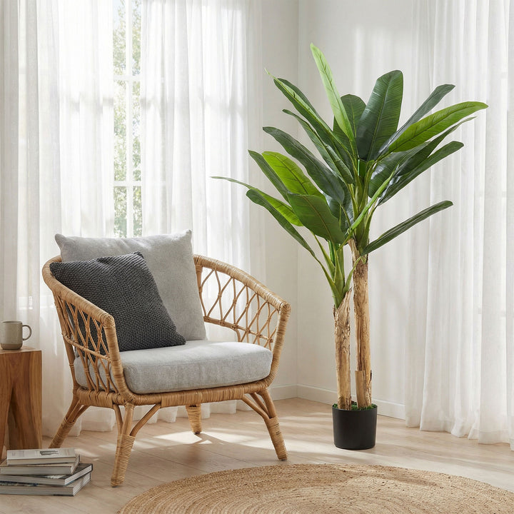 Árvore de Bananeira Artificial 150 cm com Vaso e 2 Troncos para Decoração de Interiores - Sala, Casa ou Escritório - Cor Verde