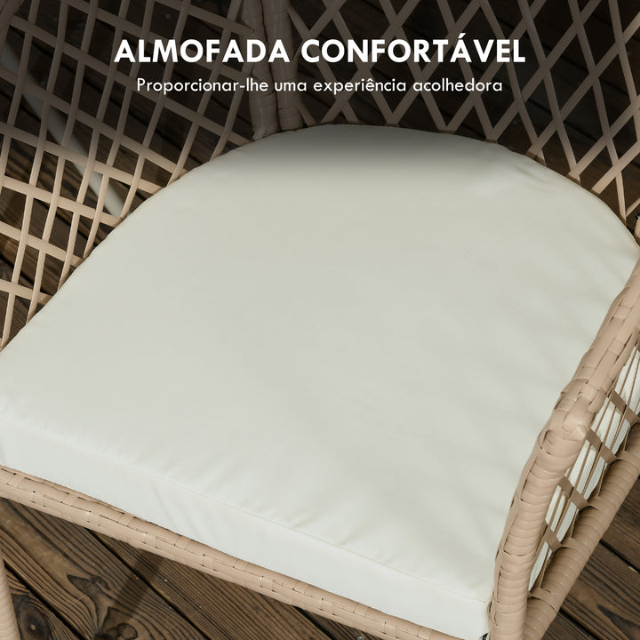 Conjunto 3 Peças de Jardim em Vime Conjunto com 2 Poltronas e 1 Mesa de Centro Redonda com Tampo de Vidro Temperado para Terraço Pátio Natural e Caqui