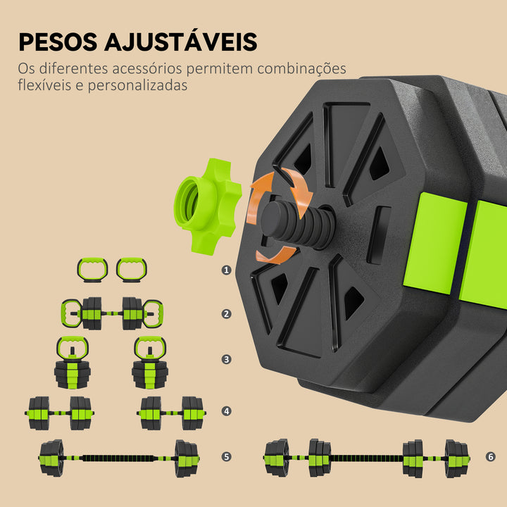 Conjunto de Halteres Ajustáveis 4 em 1 25 kg Conjunto de Pesos Utilizado como Kettlebell Barra Halteres ou Suporte para Flexões Equipamento de Fitness para Homens e Mulheres Ginásio em Casa
