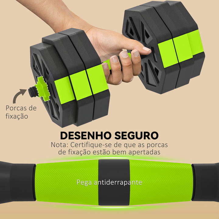 Conjunto de Halteres Ajustáveis 4 em 1 25 kg Conjunto de Pesos Utilizado como Kettlebell Barra Halteres ou Suporte para Flexões Equipamento de Fitness para Homens e Mulheres Ginásio em Casa