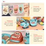 Cozinha de Brinquedo para Crianças de 3 a 6 Anos Cozinha Infantil com Rodas Caixa Registradora e Acessórios para Cozinhar 79,5x33x90,5 cm Multicolor