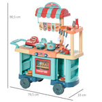 Cozinha de Brinquedo para Crianças de 3 a 6 Anos Cozinha Infantil com Rodas Caixa Registradora e Acessórios para Cozinhar 79,5x33x90,5 cm Multicolor