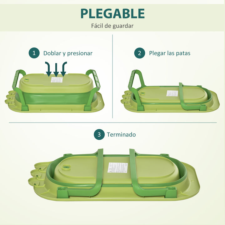 Banheira Dobrável para Bebé Recém Nascido até 3 Anos 50L com Almofada Confortável e Pés Dobráveis 80x53,9x20,8cm Verde