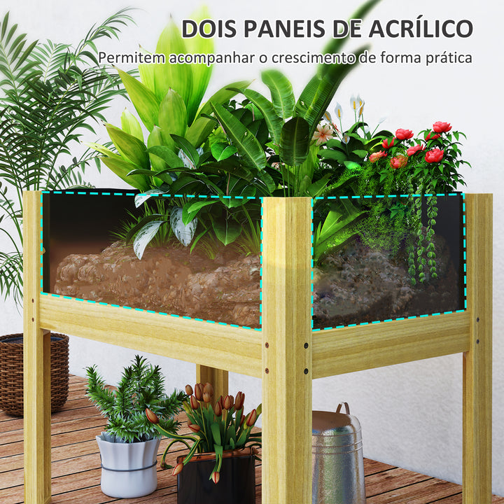 Floreira de Madeira Mesa de Cultivo com Painéis de Acrílico Floreira Elevada para Cultivo de Flores Vegetais em Jardim Varanda 75x46x60,5 cm Madeira