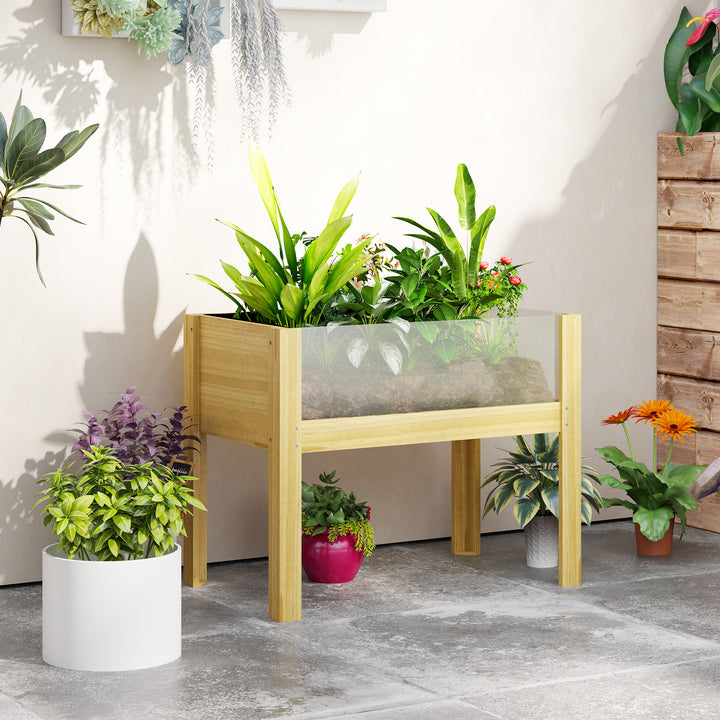 Floreira de Madeira Mesa de Cultivo com Painéis de Acrílico Floreira Elevada para Cultivo de Flores Vegetais em Jardim Varanda 75x46x60,5 cm Madeira