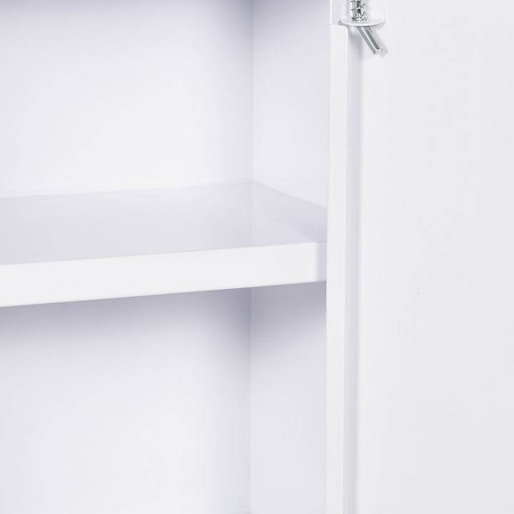Armário Farmácia de Parede Armário de Medicamentos de Aço com 3 Prateleiras de Armazenamento e 2 Chaves para Casa de Banho 30x14x46 cm Branco