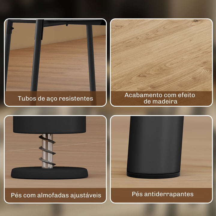 Conjunto de Mesa e Cadeiras de Jantar Compacto, Mesa Redonda com 4 Cadeiras, Estilo Industrial, Estrutura Metálica, Ideal para Espaços Pequenos, Sala de Jantar, Mesa Ø85x76 cm, Natural