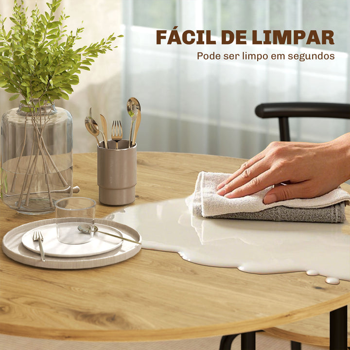 Conjunto de Mesa e Cadeiras de Jantar Compacto, Mesa Redonda com 4 Cadeiras, Estilo Industrial, Estrutura Metálica, Ideal para Espaços Pequenos, Sala de Jantar, Mesa Ø85x76 cm, Natural