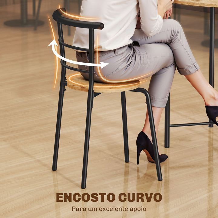 Conjunto de Mesa e Cadeiras de Jantar Compacto, Mesa Redonda com 4 Cadeiras, Estilo Industrial, Estrutura Metálica, Ideal para Espaços Pequenos, Sala de Jantar, Mesa Ø85x76 cm, Natural