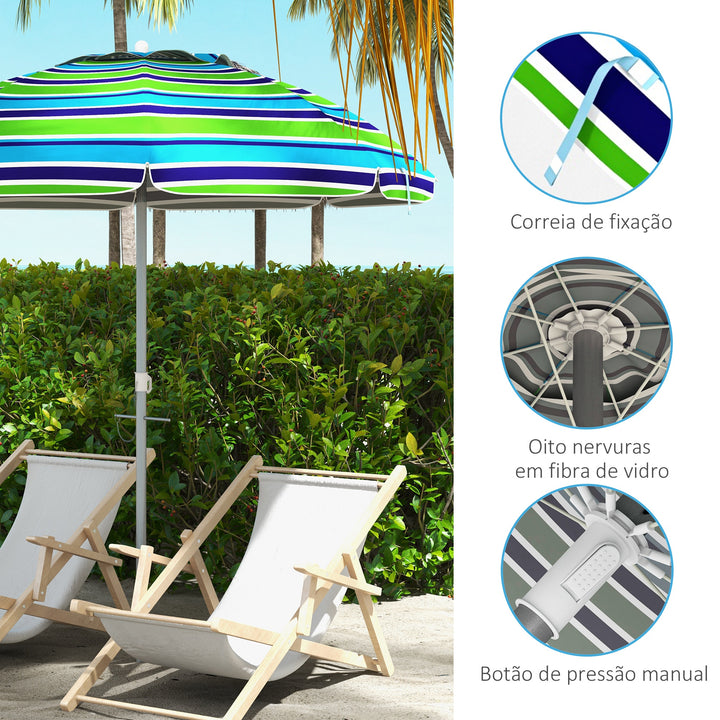 Chapéu de Sol de Praia Ø178x205 cm Chapéu de Sol para Terraço com Inclinação de 45° e Altura Ajustável Abertura Manual Anti-UV Impermeável e Bolsa de Transporte para Jardim Piscina Multicolor