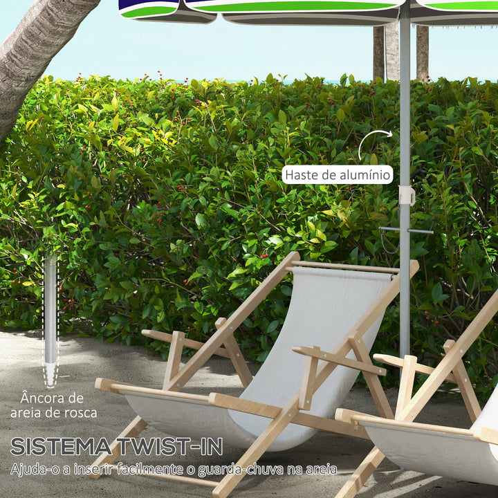 Chapéu de Sol de Praia Ø178x205 cm Chapéu de Sol para Terraço com Inclinação de 45° e Altura Ajustável Abertura Manual Anti-UV Impermeável e Bolsa de Transporte para Jardim Piscina Multicolor