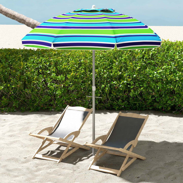 Chapéu de Sol de Praia Ø178x205 cm Chapéu de Sol para Terraço com Inclinação de 45° e Altura Ajustável Abertura Manual Anti-UV Impermeável e Bolsa de Transporte para Jardim Piscina Multicolor