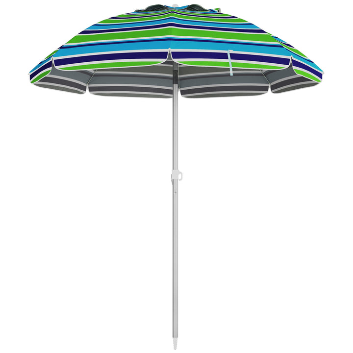 Chapéu de Sol de Praia Ø178x205 cm Chapéu de Sol para Terraço com Inclinação de 45° e Altura Ajustável Abertura Manual Anti-UV Impermeável e Bolsa de Transporte para Jardim Piscina Multicolor