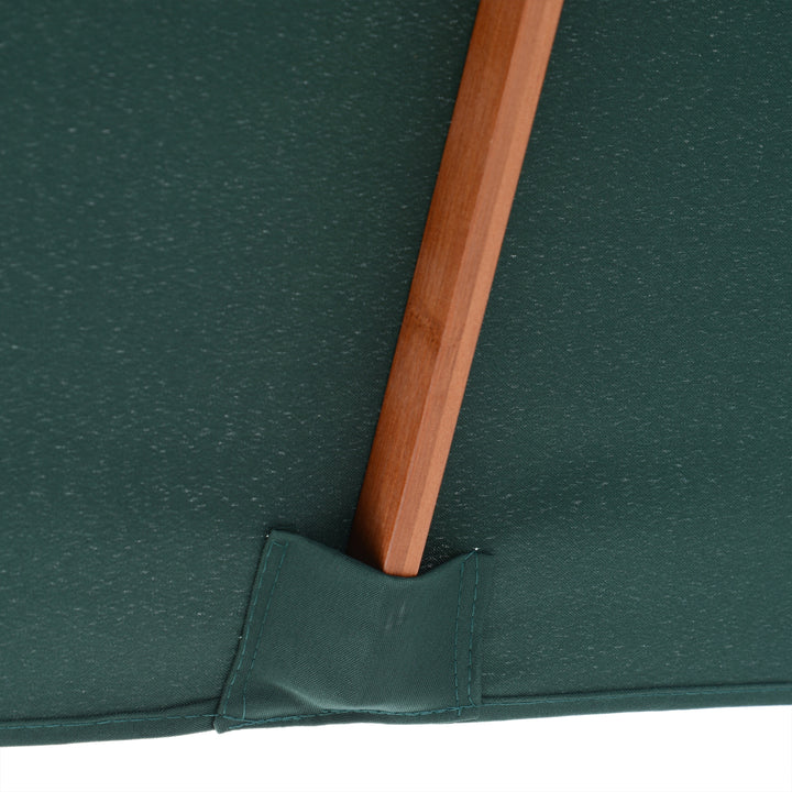 Chapéu de Sol de Jardim 200x150x230cm Chapéu de Sol Retangular Inclinável com Polia Duplo Teto e Mastro Desmontável de Madeira para Terraço Pátio Verde