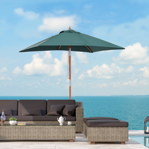 Chapéu de Sol de Jardim 200x150x230cm Chapéu de Sol Retangular Inclinável com Polia Duplo Teto e Mastro Desmontável de Madeira para Terraço Pátio Verde