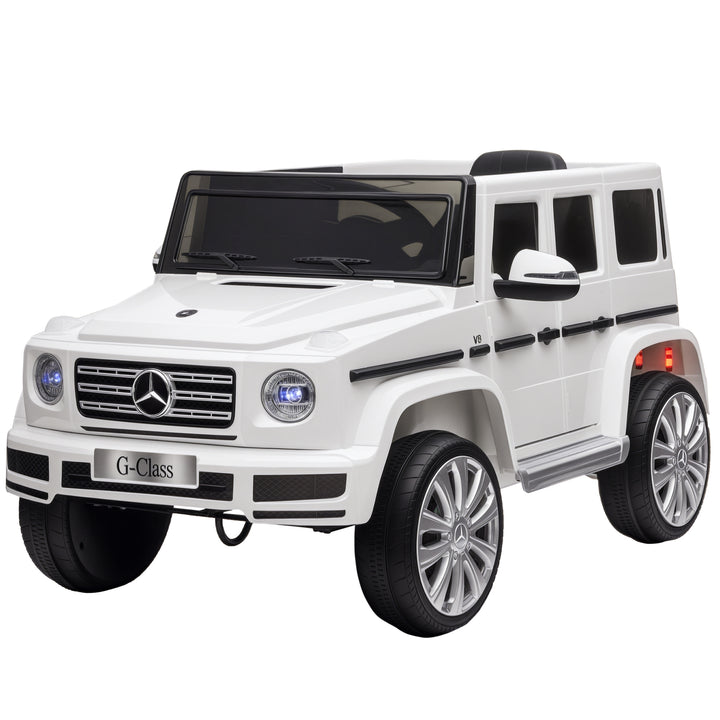 Carro Elétrico para Crianças acima de 3 Anos BENZ G500 Todo-o-Terreno com Bateria 12V Veículo Elétrico com Controlo Remoto Música Buzina Velocidade 3-5 km/h Carga 30 kg Branco