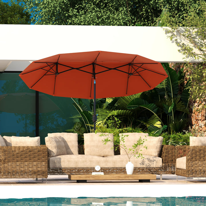 Chapéu de Sol Duplo 295x152x222 cm Chapéu de Sol de Jardim com Inclinação de 45° Manivela Estrutura de Aço para Pátio Varanda Piscina Vermelho Vinho