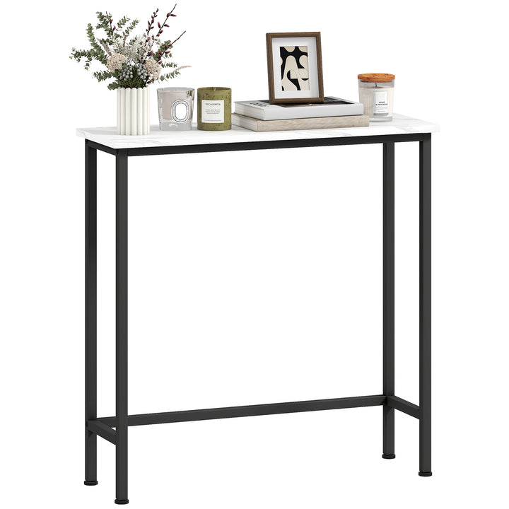 Mesa Consola Moderna Consola Estreita com Superfície com Efeito Mármore e Estrutura de Metal para Entrada Sala de Estar 75x24x76 cm Branco e Preto