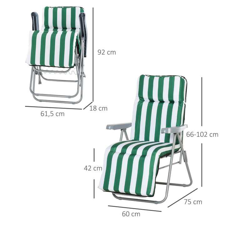 Conjunto de 2 Espreguiçadeiras Acolchoadas Dobráveis e Reclináveis com Descanso para os pés para Praia ou Campismo - Aço - 60x73x102 cm