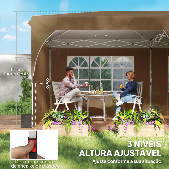 Tenda Dobrável 6x3 m Pop-up com 4 Laterais Amovíveis Tenda de Jardim com Faixas Refletoras Altura Ajustável Sistema Central de Bloqueio UPF50+ Impermeável Bolsa de Transporte Bege