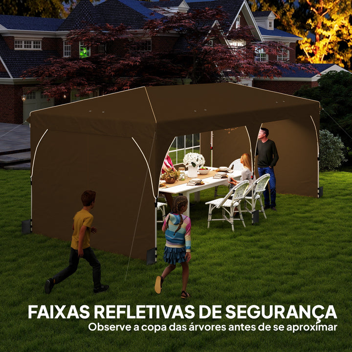 Tenda Dobrável 6x3 m Pop-up com 4 Laterais Amovíveis Tenda de Jardim com Faixas Refletoras Altura Ajustável Sistema Central de Bloqueio UPF50+ Impermeável Bolsa de Transporte Bege