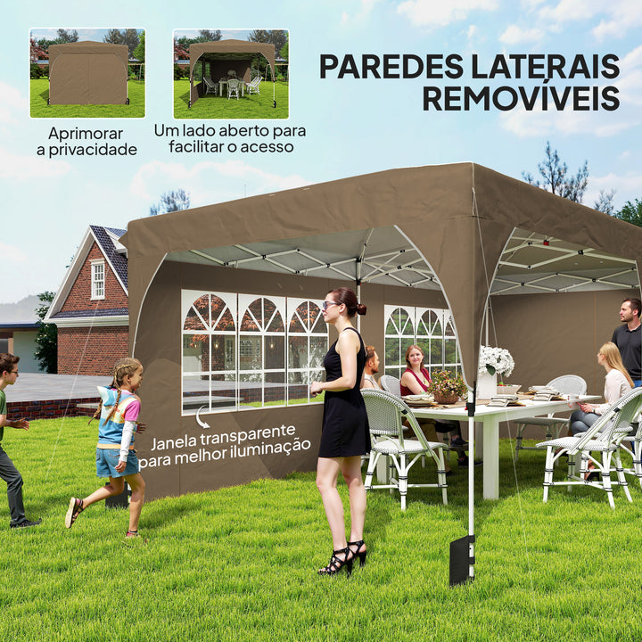 Tenda Dobrável 6x3 m Pop-up com 4 Laterais Amovíveis Tenda de Jardim com Faixas Refletoras Altura Ajustável Sistema Central de Bloqueio UPF50+ Impermeável Bolsa de Transporte Bege