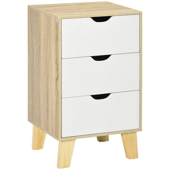 Mesa de Cabeceira com 3 Gavetas Mesa de Cabeceira para Dormitório Sala de Estar Estilo Moderno Anti-Tombo 40x35x68,5cm Madeira e Branco
