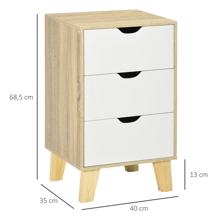 Mesa de Cabeceira com 3 Gavetas Mesa de Cabeceira para Dormitório Sala de Estar Estilo Moderno Anti-Tombo 40x35x68,5cm Madeira e Branco