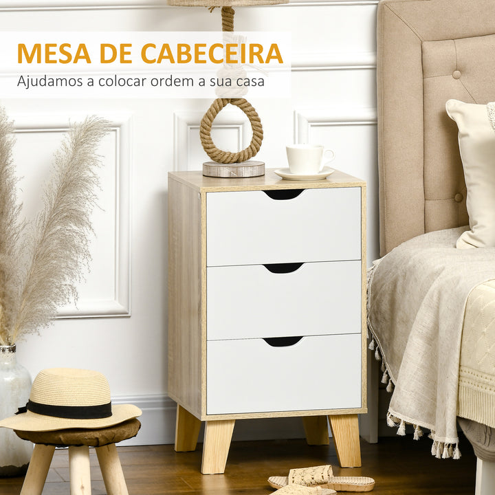 Mesa de Cabeceira com 3 Gavetas Mesa de Cabeceira para Dormitório Sala de Estar Estilo Moderno Anti-Tombo 40x35x68,5cm Madeira e Branco