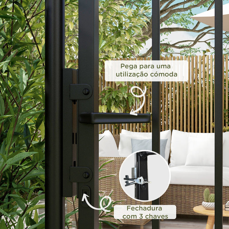 Porta para Vedação de Jardim de Aço Galvanizado com Decoração de Setas Fechadura e Chaves Porta de Vedação para Exterior Pátio 107x204 cm Preto