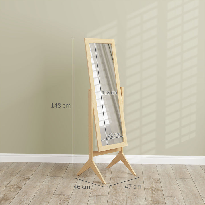 Espelho de Pé para Maquilhagem Reclinável com Estrutura de Madeira para Dormitório Vestidor 47x46x148 cm Carvalho
