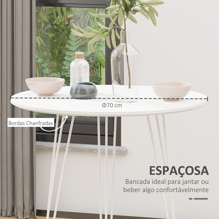 Mesa de Sala de Jantar Redonda com Pés em Forma de Garfo Metálicos Estilo Moderno para Cozinha Sala de Estar Cafeteria Ø70x75cm Branco