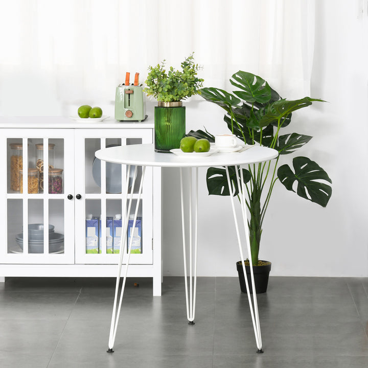 Mesa de Sala de Jantar Redonda com Pés em Forma de Garfo Metálicos Estilo Moderno para Cozinha Sala de Estar Cafeteria Ø70x75cm Branco