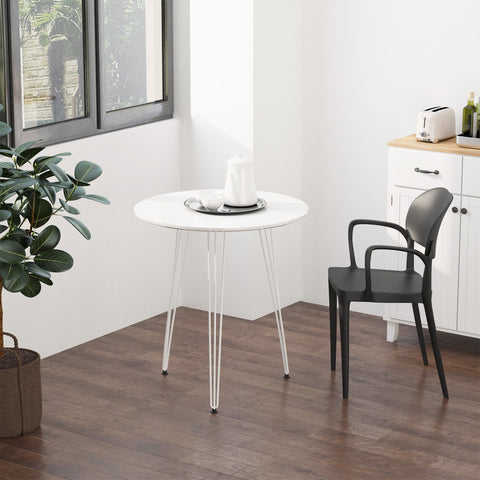 Mesa de Sala de Jantar Redonda com Pés em Forma de Garfo Metálicos Estilo Moderno para Cozinha Sala de Estar Cafeteria Ø70x75cm Branco