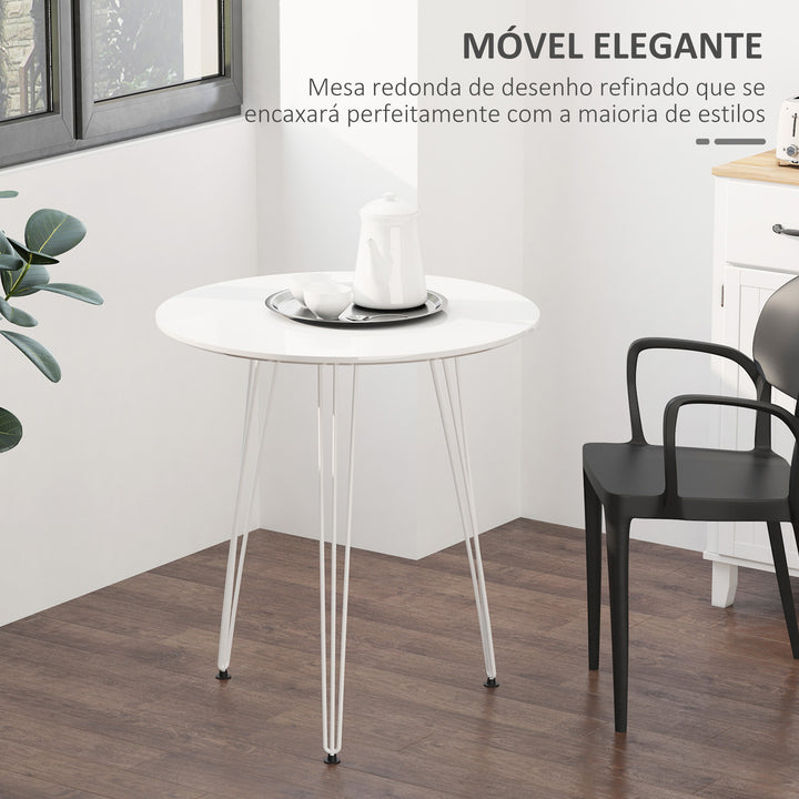 Mesa de Sala de Jantar Redonda com Pés em Forma de Garfo Metálicos Estilo Moderno para Cozinha Sala de Estar Cafeteria Ø70x75cm Branco