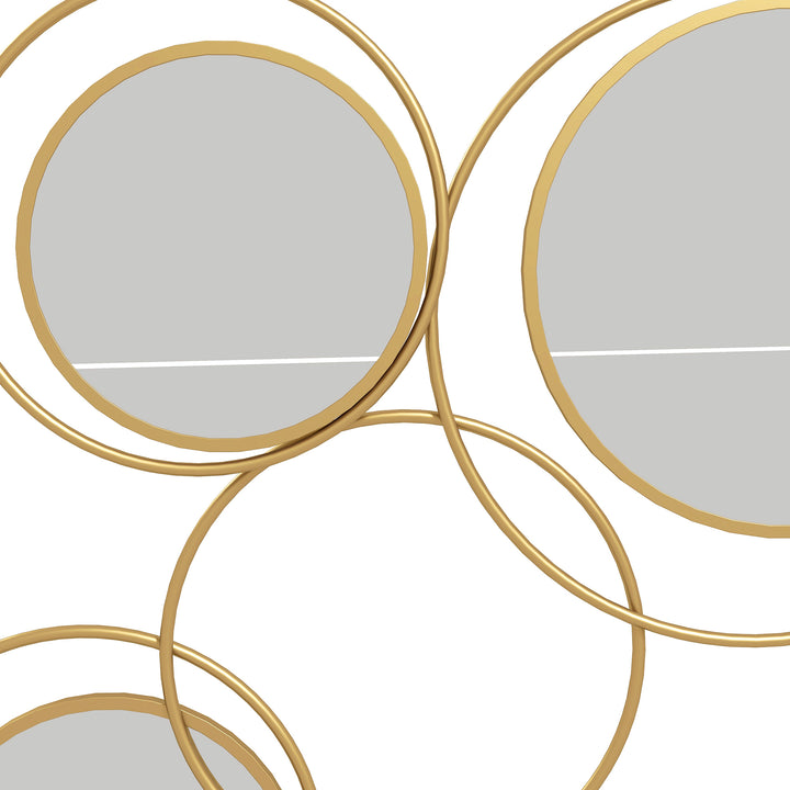 Espelho Decorativo de Parede em Metal 3D Decoração de Parede Metálica com 4 Espelhos Redondos para Sala Quarto Corredor 110x68 cm Dourado