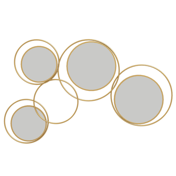 Espelho Decorativo de Parede em Metal 3D Decoração de Parede Metálica com 4 Espelhos Redondos para Sala Quarto Corredor 110x68 cm Dourado