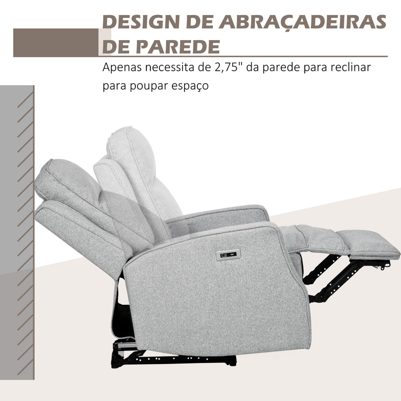 Poltrona Reclinável Elétrica Sofá Relax para Sala com Reclinação até 150° Apoio de Braços e USB Capacidade 136 kg Poltrona Reclinável para Sala Escritório Quarto 84x92x104 cm Cinza