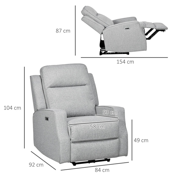 Poltrona Reclinável Elétrica Sofá Relax para Sala com Reclinação até 150° Apoio de Braços e USB Capacidade 136 kg Poltrona Reclinável para Sala Escritório Quarto 84x92x104 cm Cinza