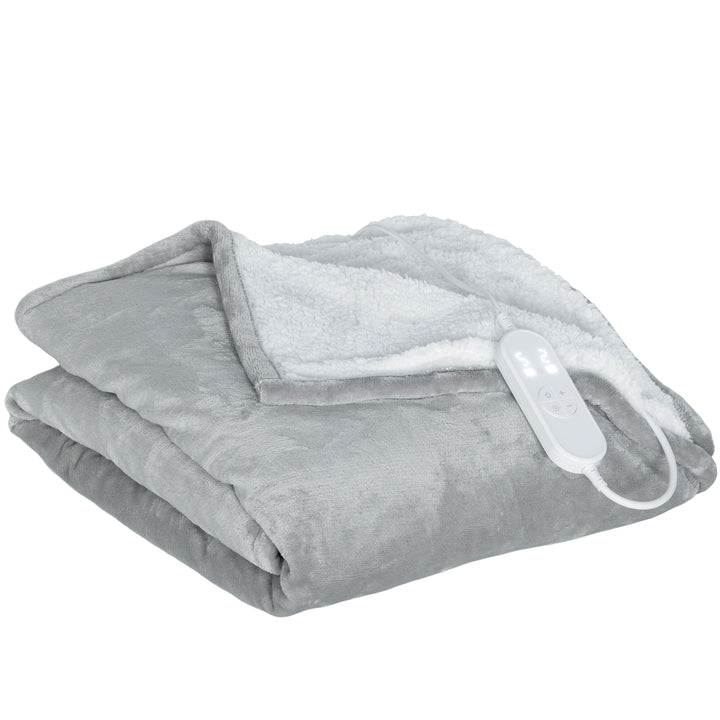 Manta Elétrica 180x130 cm Manta Térmica Sofá com Tecido Suave 10 Níveis de Temperatura Temporizador Lavável na Máquina Proteção contra Sobreaquecimento e Ecrã LED Cinzento