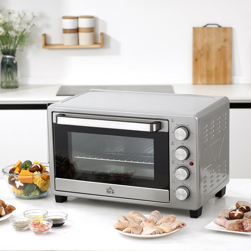 Mini Forno de Convecção 32L 16000 com 3 Modos de Aquecimento Temperatura até 230 °C Temporizador Bandeja de Assar Ajustável em 3 Níveis 52,2x38,1x33,5cm Prata