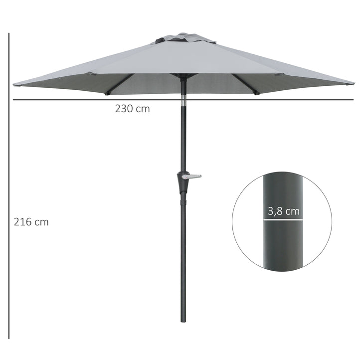 Chapéu de Sol de Jardim Ø230x216 cm Chapéu de Sol de Terraço com Teto Ajustável Abertura Manual Impermeável para Pátio Piscina Praia Cinzento