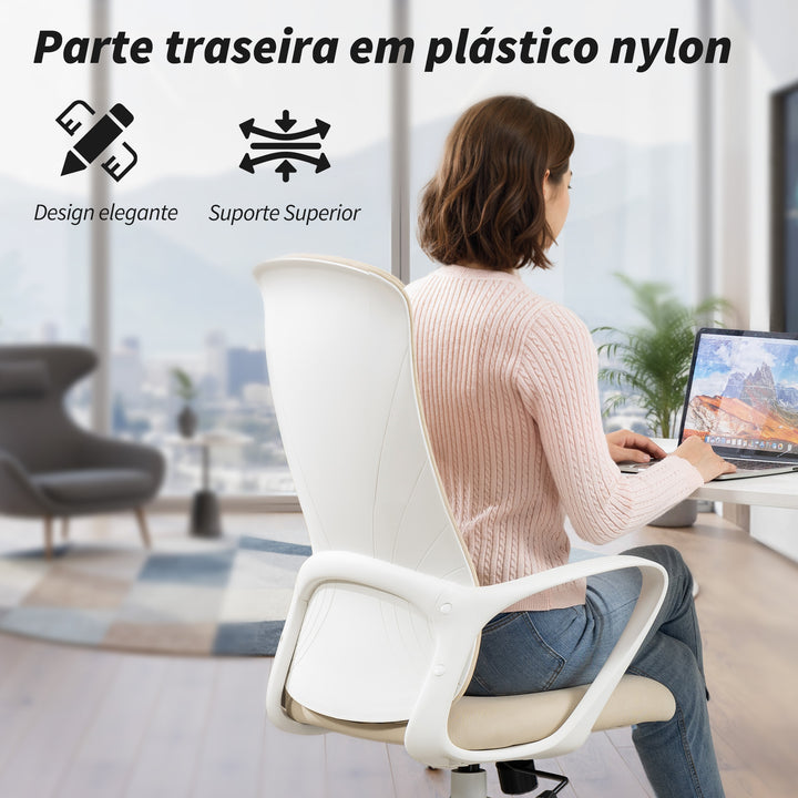 Cadeira de Escritório Giratória com Altura Ajustável Cadeira de Escritório Ergonómica com Apoio para os Braços Função de Inclinação e Encosto Alto 62x56x110-119,5 cm Bege