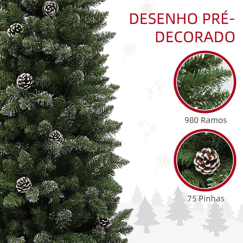 Árvore de Natal 225 cm Árvore de Natal Artificial com 980 Ramos e Suporte de Metal Árvore de Natal para Sala de Estar Interior Verde