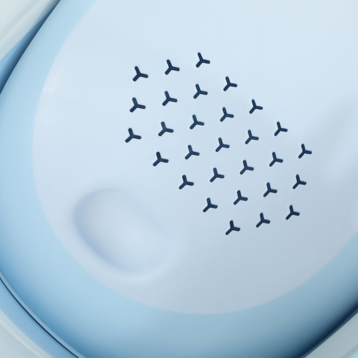 Banheira Dobrável para Bebé com Suporte Banheira Recém Nascido até 3 Anos com Orifício de Drenagem e Suporte para Duche 83x48x23,5 cm Azul Claro