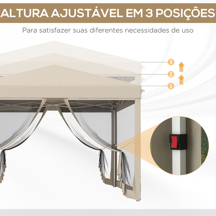 Tenda Dobrável 3x3 para Exterior Tenda Portátil de Jardim com Mosquiteiras Bolsa de Transporte Estrutura de Aço e Tecido Oxford Resistente para Festas Campismo Bege