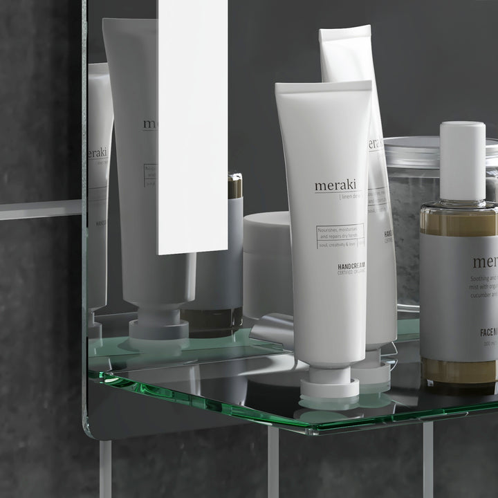 Espelho Casa de Banho com Luzes LED 70x50 cm Espelho Casa de Banho com Interruptor Tátil Iluminação Ajustável Função de Memória e Prateleira de Vidro para Casa de Banho Entrada Prata