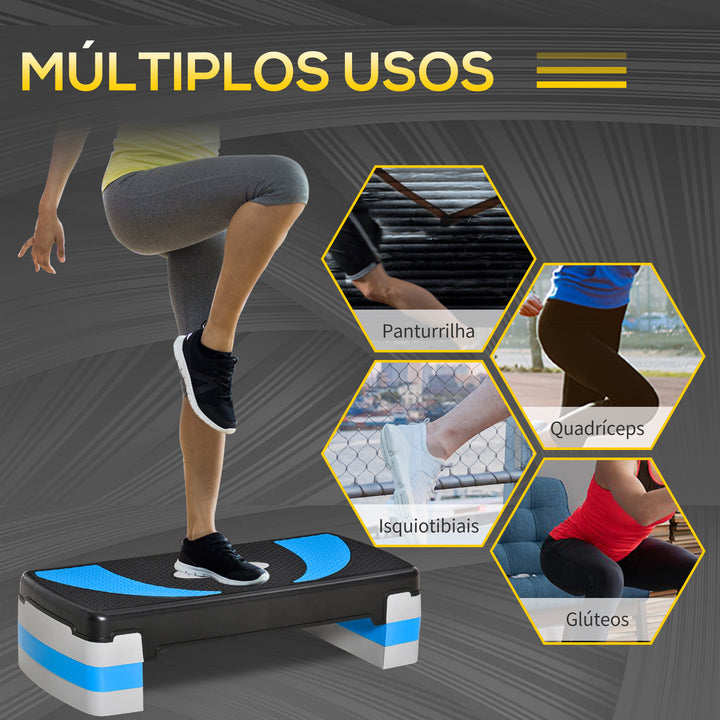 Step de Aeróbica e Fitness tipo Tábua Plataforma Stepper para Desporto e Ginásio com Altura Regulável a 3 Níveis Peso 150kg 80x31 cm